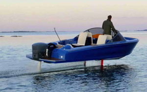 Electric powerboat hydrofoiling