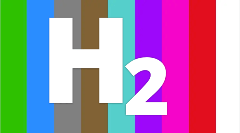 colours of hydrogen shown as bars with a white H2 overlaid