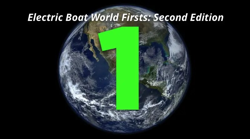 electric boat world firsts symbol - the number 1 superimposed over a photo of the earth