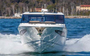 Powerboat of the year electric boat the NEO looking at the bow