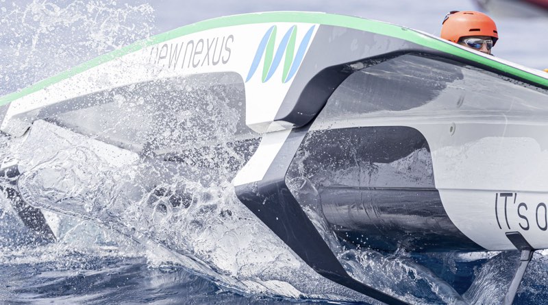 monaco solar challenge boat close up going through a wave